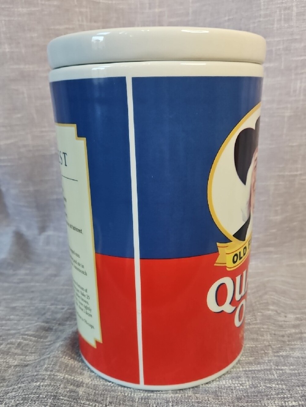 1997 Quaker Oats 120th Anniversary Ceramic Cookie Jar Canister w/ Lid - Picture 4 of 12